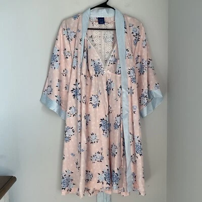 Apt 9 Intimates Floral Satin Robe Nightgown Set Women's Size L Trim Sleepwear - Image 1 of 4