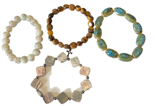 OFF WHITE Lotto 4 Bracciali Elasticizzati Assortiti Marroni Blu Rosa E Bianco Off