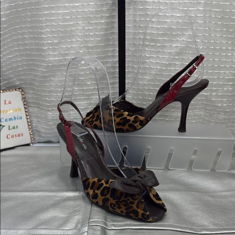 (R1) STYLE & CO Zapatos Estampado Animal, Sandalia Tacón Alto Vintage Slingback S,5.5 M W Foto 1 de 4