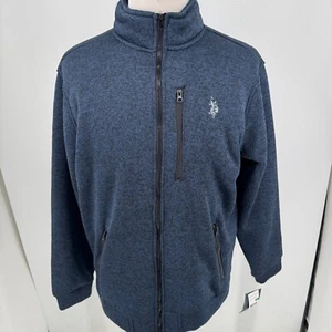 U.S. Polo Assn MENS Blue Full Zip Knit Fleece Lined Coat Jacket SIZE LARGE - NWT - Picture 1 of 24