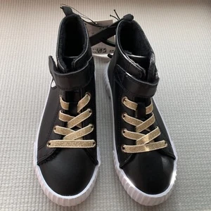 New H & M Girls Minnie Mouse Faux Leather Hightop Sneaker Shoes Black US 10.5 - Picture 1 of 9