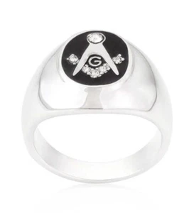 ✨ Cute 0.13ct Black Onyx & White Topaz Masonic Ring✨ Size 13✨ - Picture 1 of 3