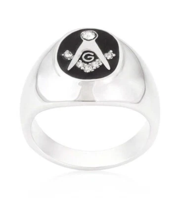 ✨ Lindo anillo masónico de topacio blanco y ónix negro de 0,13 quilates✨ talla 13✨ Foto 1 de 3