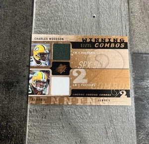 Parche de camiseta 2009 Upper Deck SPX Charles Woodson AJ Hawk doble usado en el juego/35 GB - Imagen 1 de 3