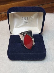 Anillo de plata de ley 925 talla 7,5 con piedra de coral rojo - Imagen 1 de 4