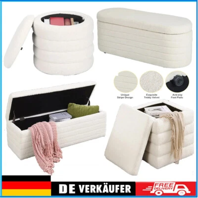 Teddystoff Sitzhocker Sitzbank mit Stauraum & Schminktisch Hocker Schuhbank Weiß - Bild 1 von 4