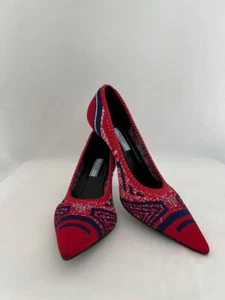 Bomba PRADA Azul Rojo NYLON Tejido Elástico 2.5" Tacón Punta Puntera Nueva Caja 38.5 - Imagen 1 de 8