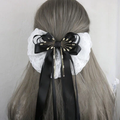 Pinzas para el cabello horquilla de encaje Lolita para mujer accesorio lazo de princesa estrás cristal Foto 1 de 4