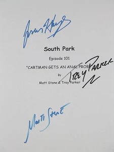 South Park Signed TV Script Anal Probe TREY PARKER MATT STONE ISAAC HAYES reprnt - Picture 1 of 1