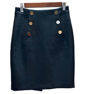 H&M Womens Size 2 Pencil Skirt Black Gold Buttons Above Knee Slit New - Picture 1 of 10