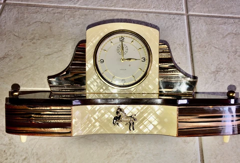 Vintage Veglia Italy Mantle Clock Celluloid Jewelry Box Mid-Century Deco Rare Cover