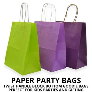 Paper Gift Party Bags - Goodie Bag Kids Parties Twist Handles Block Bottom - Picture 1 of 11