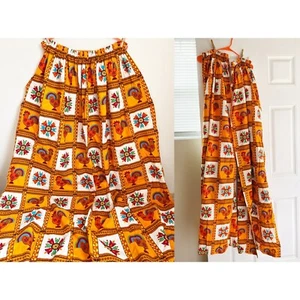 Two Scandi Style Curtain Panels/ 70s Drapes w Tulips & Rainbow Rooster Design - Picture 1 of 8