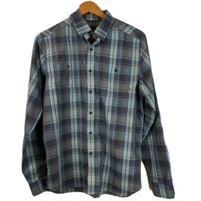 Merrell Mens Size Small Button Up Long Sleeve Camp Shirt Outdoors Blue Plaid - Image 1 of 4
