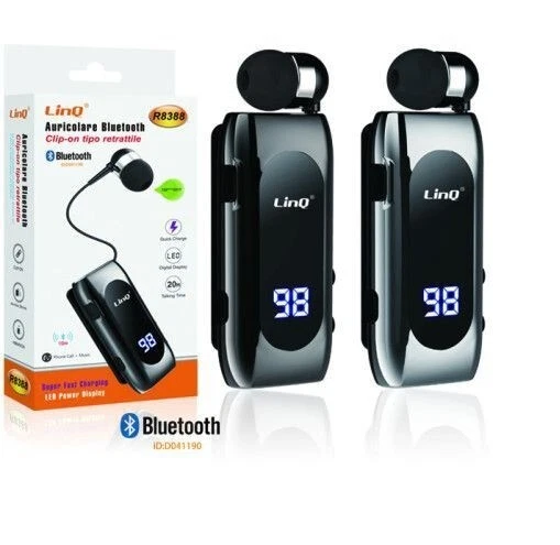 Auricolare Stereo Bluetooth Con Clip-On Retrattile R8388 linq - Immagine 1 di 1