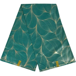 Estampado de tela africana 100 % algodón 6 yardas material adornado en oro Ankara - Imagen 1 de 12