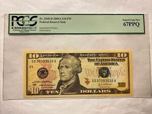 PCGS Fr.2040-D 2004A $10 FW Federal Reserve Note 67PPQ