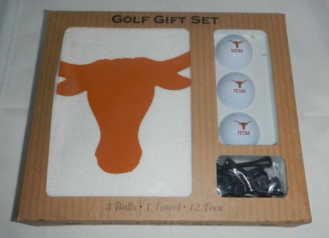 NIP University of Texas UT Longhorns Golf Gift Accessory Set Balls, Towel & Tees Cover
