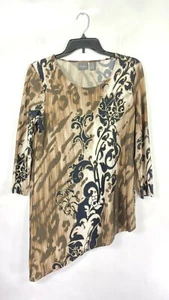 NWOT Travelers By Chicos Womens Tunic Blouse Asymmetric Hem Geometric Print Sz 0 - Picture 1 of 9