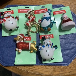 New 6 Rite Aid Christmas Ornaments Dog Reindeer Snowmen Bell - Picture 1 of 7