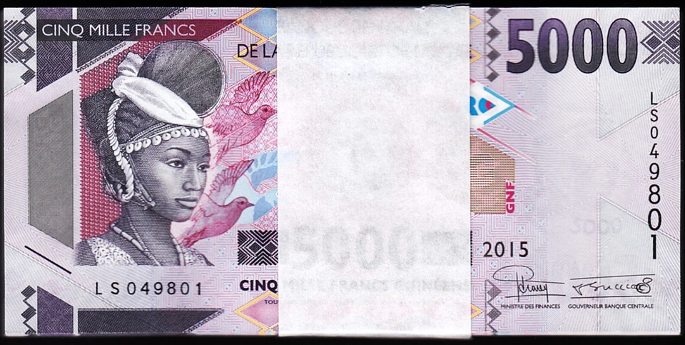 Guinea 5000 Francs 2015, UNC, BUNDLE, Pack of 100 PCS, Consecutive, P-49 - Image 1 of 4