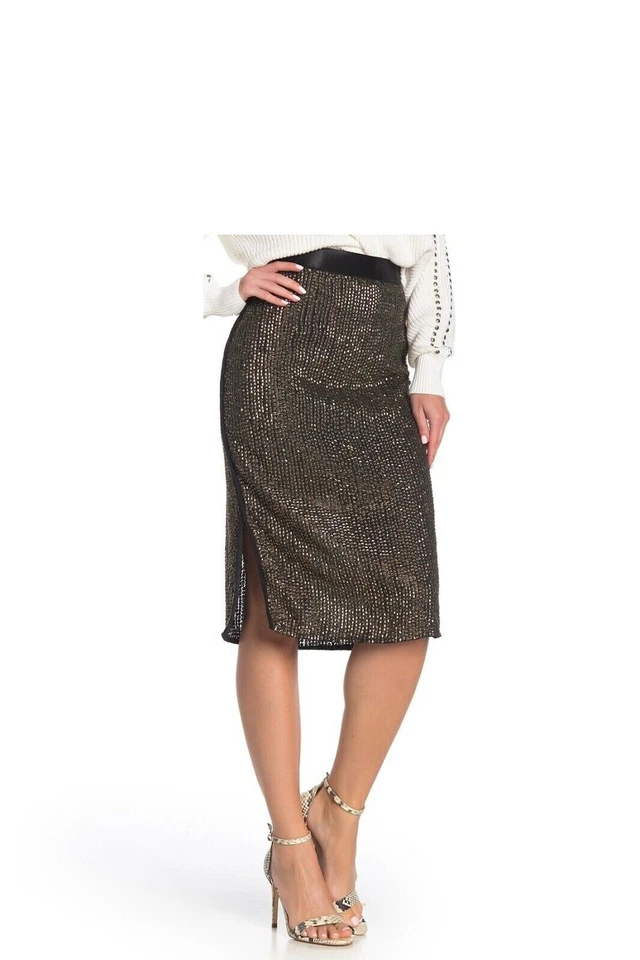 Joie Malloren Women's Pyramid Stud Side Slits Metallic Skirt Size 6