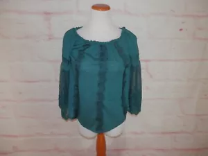 NEW American Rag Junior Small Teal Milkmaid Sheer Floral Embroid Sleeve Top 4765 - Picture 1 of 17