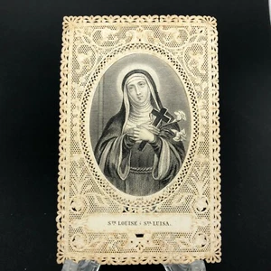 Victorian Holy Prayer Card Paper Lace Antique Ste Louise St. Luisa RELIEVE POOR - Picture 1 of 8