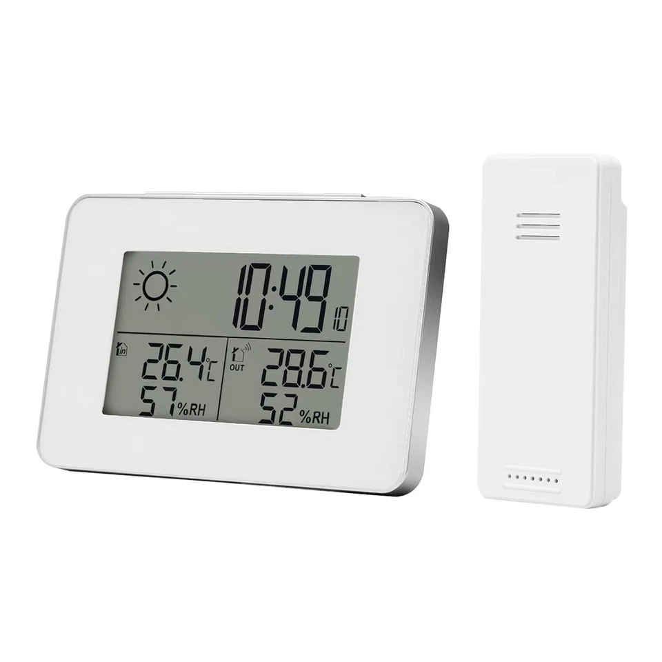 Homcoice Wetterstation Funk Thermometer Uhr Feuchteanzeige Innen Außen - Bild 1 von 4