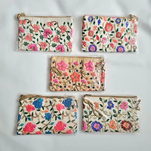 Floral Design Assorted Colours Purse Clutch Indian Ladies Bag Wedding Party Gift - Picture 1 of 32