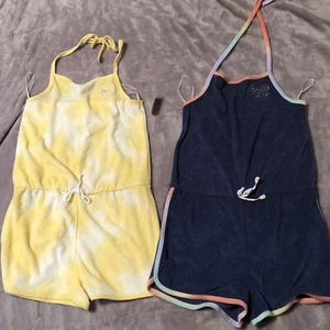 Lot Of 2~ Girls Large 10/12 Epic Threads Graphic Terry Rompers Elasticized Waist - Picture 1 of 7