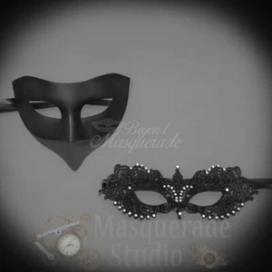 Couple's Masquerade Masks Classic Sexy Black Masquerade Ball Masks - Picture 1 of 4