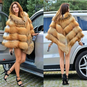 Women's Genuine Red Fox Fur Cape Coat Thick Fox Fur Loose Cloak Poncho Overcoats - Picture 1 of 10