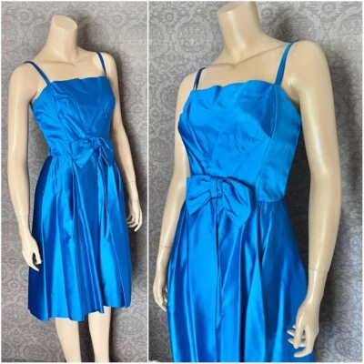 Vestido de cóctel Bombshell años 50 vibrante azul azul seda, VLV, excelente, pequeño Foto 1 de 4