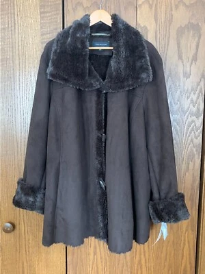 JONES NEW YORK FAUX SUEDE COAT -BROWN w/FUR COLLAR/CUFFS/LINING -3X- NEW w/Tags! - Image 1 of 4