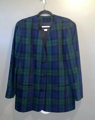 Blazer de lana Liz Claiborne para mujer talla 14 negro reloj chaqueta a cuadros preppy Foto 1 de 4