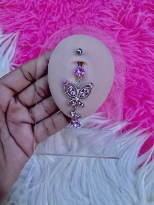 Anillo ombligo mariposa rosa 14G flores colgantes piercings ombligo colgantes Foto 1 de 2