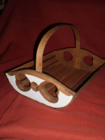 Vintage Oak Handled Basket with Hearts-1980's Cover