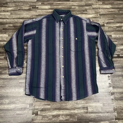 Camisa Vintage Años 90 Franela Algodón Pesado Rayas Mediana Multicolor Van Heusen De Colección Foto 1 de 4