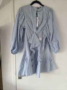 Chi Cho Size 8 Ruffle Shirt Mini Dress In Blue With Tags - Picture 1 of 8