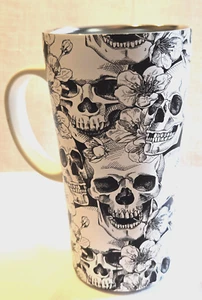 Tazza Hydrapeak 18 oz teschio fiori bianco nero motivo 6,25" alta spettrale all'aperto - Foto 1 di 14