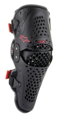 ALPINESTARS SX1 V2 KNEE GUARDS BLACK RED HINGED MOTOCROSS MX ENDURO MTB BRACES - Image 1 of 2