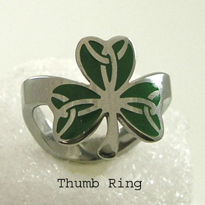 Trébol verde anillo pulgar trébol irlandés acero inoxidable plata Foto 1 de 2