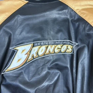 Steve & Barry’s Jacket Men’s XL Colorado Buffalo Leather Varsity Black Gold - Picture 1 of 9