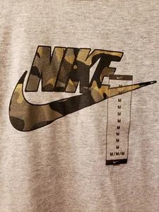 NWT ~ Nike Unisex Medium ~ Gray/ Camo Nike ~ SS Medium Tee Shirt ~ Active Wear - Picture 1 of 7