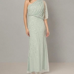 Adrianna Papell Long Beaded Dress Size UK 6 Womens Icy Sage - Picture 1 of 5