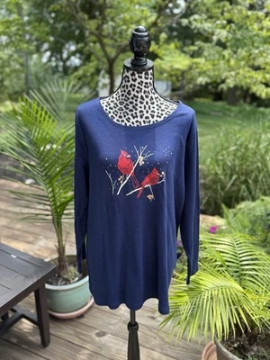 Camisa de vacaciones Croft & Barrow para mujer talla 2X azul marino cardenal clásica algodón nueva Foto 1 de 4