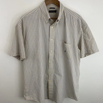 Nautica Shirt Mens 2XL XXL Yellow & Blue Plaid Short Sleeve Button Down Cotton - Image 1 of 4