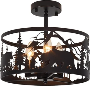 Farmhouse Rustic Slanted Ceiling Light Fixture Round Design Pendant Black - Picture 1 of 12