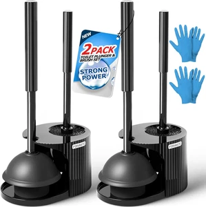 2Pack 2 in 1 Toilet Brush and Plunger Set, Extended Handle Plunger,Toilet Bowl B - Picture 1 of 12